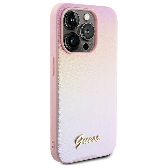 Original Case APPLE IPHONE 15 PRO Guess Hardcase Saffiano Iridescent Script (GUHCP15LPSAIRSP) pink 3666339224806