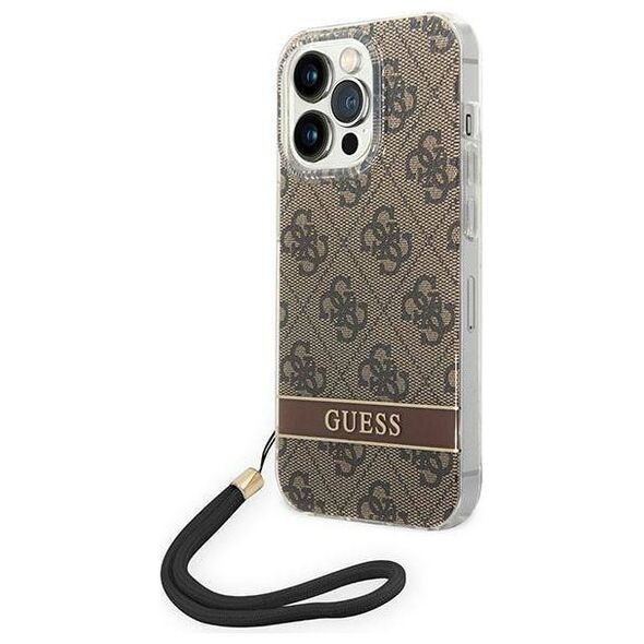 Original Case IPHONE 14 PRO Guess Hardcase 4G Print Strap (GUOHCP14LH4STW) brown 3666339093853
