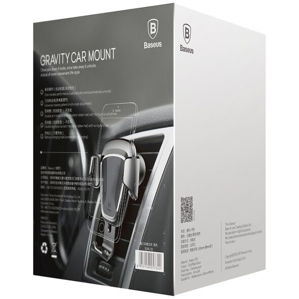 Baseus car mount Gravity gravity black plastic 6953156257344