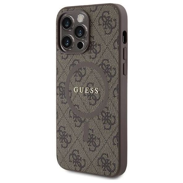 Original Case APPLE IPHONE 15 PRO Guess Hardcase 4G Collection Leather Metal Logo MagSafe (GUHMP15LG4GFRW) brown 3666339226480