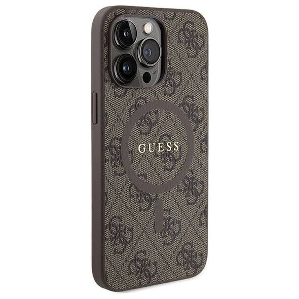 Original Case APPLE IPHONE 15 PRO Guess Hardcase 4G Collection Leather Metal Logo MagSafe (GUHMP15LG4GFRW) brown 3666339226480
