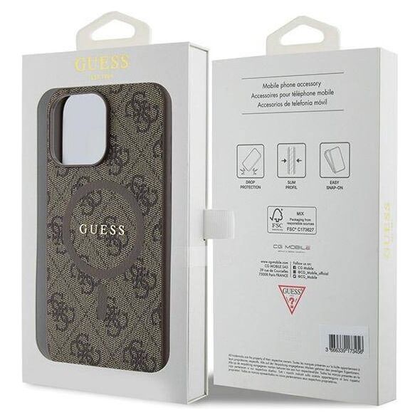 Original Case APPLE IPHONE 15 PRO Guess Hardcase 4G Collection Leather Metal Logo MagSafe (GUHMP15LG4GFRW) brown 3666339226480