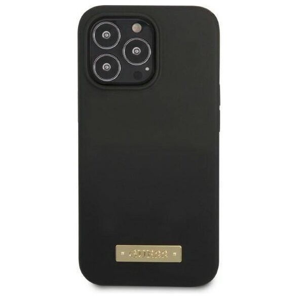 Original Case IPHONE 13 PRO MAX Guess Hard Case Silicone Logo Plate MagSafe (GUHMP13XSPLK) black 3666339056841