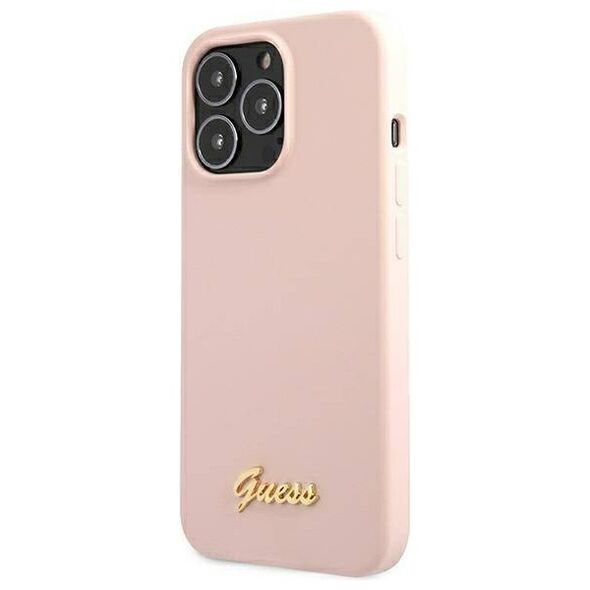 Original Case IPHONE 13 PRO MAX Guess Hardcase Silicone Script Gold Logo Magsafe (GUHMP13XLSLMGLP) light pink 3666339037154