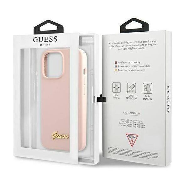 Original Case IPHONE 13 PRO MAX Guess Hardcase Silicone Script Gold Logo Magsafe (GUHMP13XLSLMGLP) light pink 3666339037154