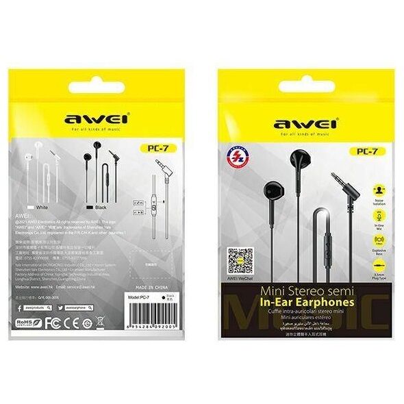 Stereo Headphones 3.5mm Jack AWEI (PC-7) black 6954284092005
