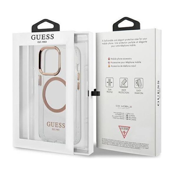 Original Case IPHONE 13 PRO MAX Guess Hard Case Metal Outline Magsafe gold 3666339057169