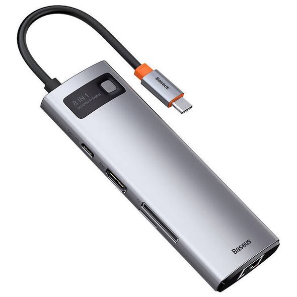 Hub 8in1 Baseus Metal Gleam Series, USB-C to 3x USB 3.0 + HDMI + USB-C PD + Ethernet RJ45 + microSD/SD 6953156204652