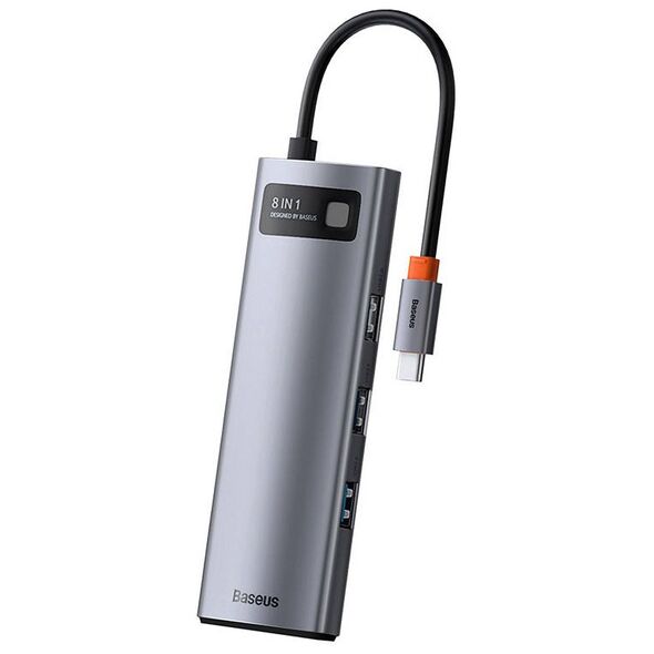 Hub 8in1 Baseus Metal Gleam Series, USB-C to 3x USB 3.0 + HDMI + USB-C PD + Ethernet RJ45 + microSD/SD 6953156204652