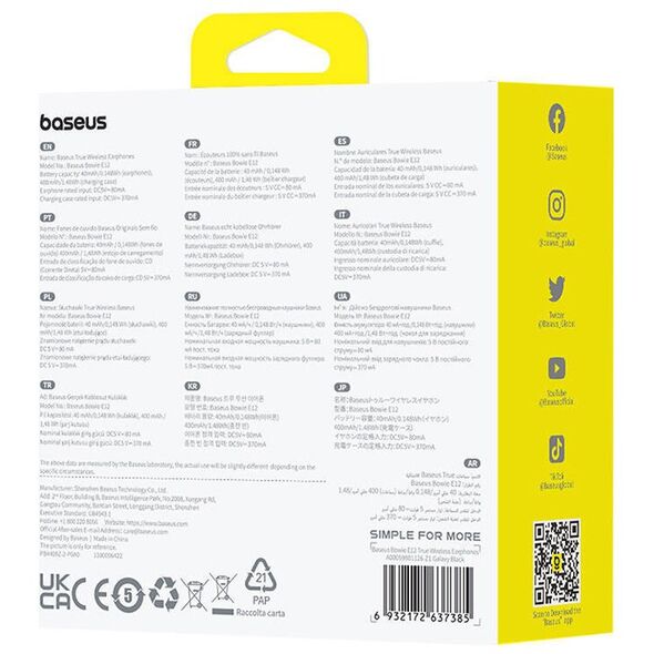Earphones TWS Baseus Bowie E12 (black) 6932172637385
