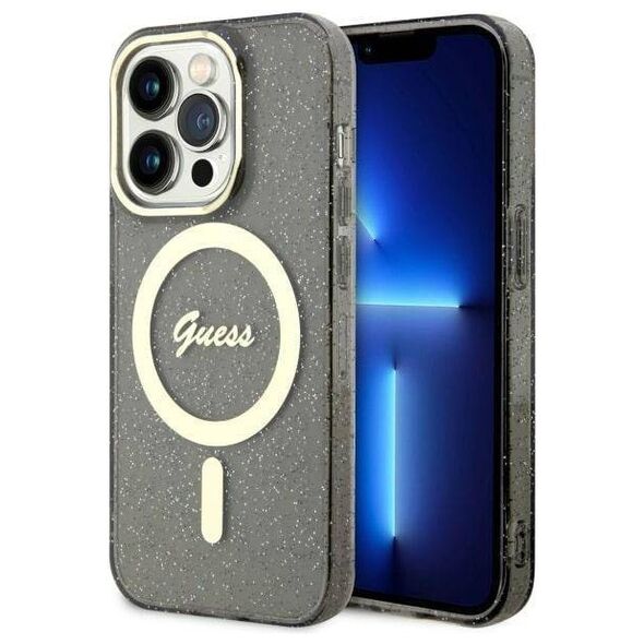 Original Case IPHONE 14 PRO Guess Hardcase Glitter Gold MagSafe (GUHMP14LHCMCGK) black 3666339125585