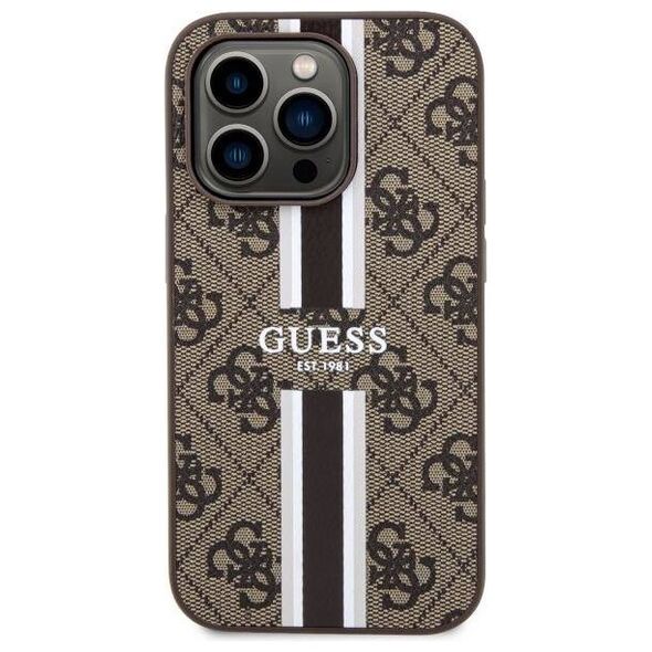 Original Case IPHONE 14 PRO Guess Hardcase 4G Printed Stripe MagSafe (GUHMP14LP4RPSW) brown 3666339119799