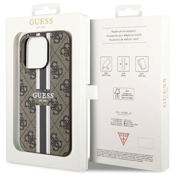Original Case IPHONE 14 PRO Guess Hardcase 4G Printed Stripe MagSafe (GUHMP14LP4RPSW) brown 3666339119799