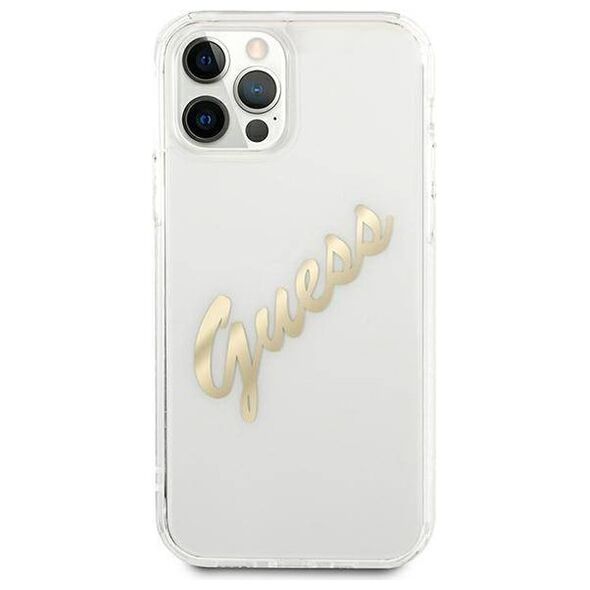 Original Case IPHONE 12 / 12 PRO Guess Hardcase Vintage Script Gold (GUHCP12MKTRSVGO) transparent 3666339004392