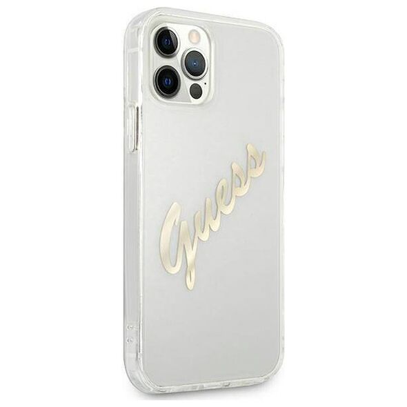 Original Case IPHONE 12 / 12 PRO Guess Hardcase Vintage Script Gold (GUHCP12MKTRSVGO) transparent 3666339004392