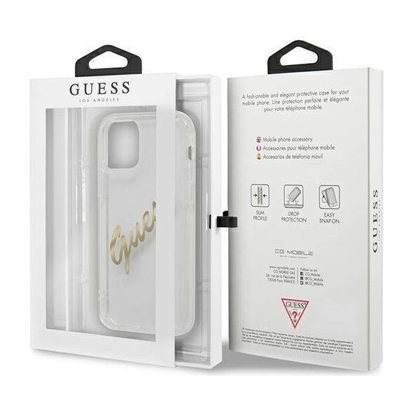 Original Case IPHONE 12 / 12 PRO Guess Hardcase Vintage Script Gold (GUHCP12MKTRSVGO) transparent 3666339004392