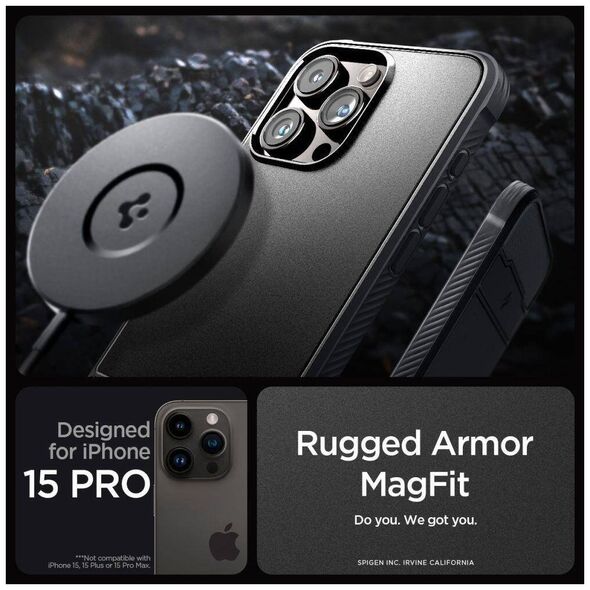 Case APPLE IPHONE 15 PRO Spigen Rugged Armor MagSafe Matte black 8809896750349