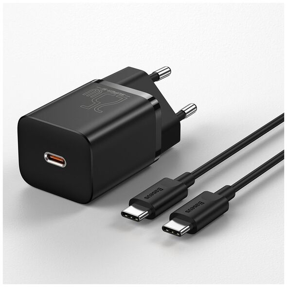 Baseus Incarcator Priza Type-C PD25W + Cablu Type-C - Baseus Super Si (TZCCSUP-L01) - Black 6953156206021 έως 12 άτοκες Δόσεις