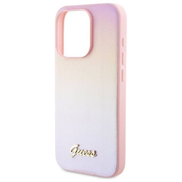Original Case IPHONE 14 PRO Guess Hardcase Saffiano Iridescent Script (GUHCP14LPSAIRSP) pink 3666339224769