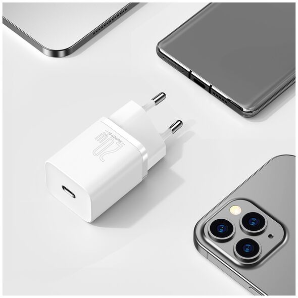Baseus wall charger Super Si PD 20W 1x USB-C white + USB-C - Lightning cable 6953156230064