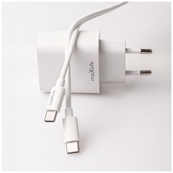 Maxlife MXTC-06-30AC PD QC charger 1x USB-C 1x USB 30W white + USB-C - USB-C cable 60W 5907457738430