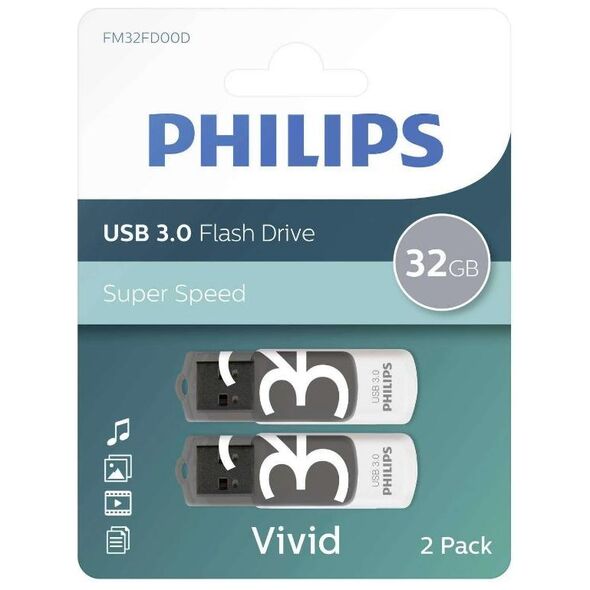 Philips Vivid pack 32GB USB 3.0 Stick Γκρι (PHUSB32GVIVIDU3P2) (PHIPHUSB32GVIVIDU3P2) έως 12 άτοκες Δόσεις