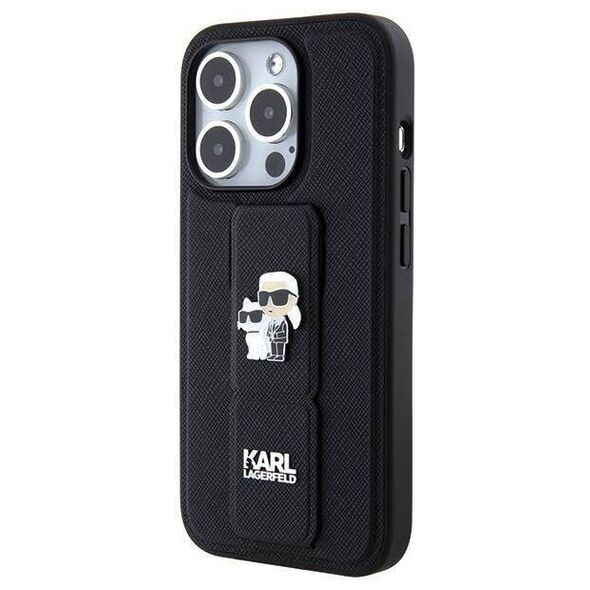 Original Case IPHONE 14 PRO Karl Lagerfeld Hardcase Gripstand Saffiano Karl&Choupette Pins (KLHCP14LGSAKCPK) black 3666339206857
