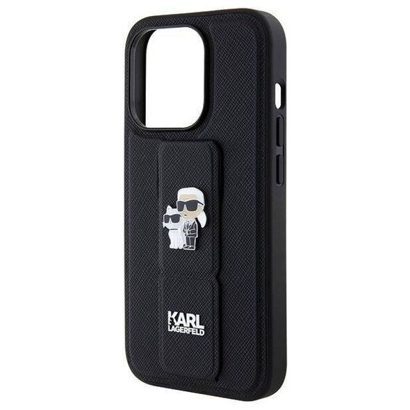 Original Case IPHONE 14 PRO Karl Lagerfeld Hardcase Gripstand Saffiano Karl&Choupette Pins (KLHCP14LGSAKCPK) black 3666339206857