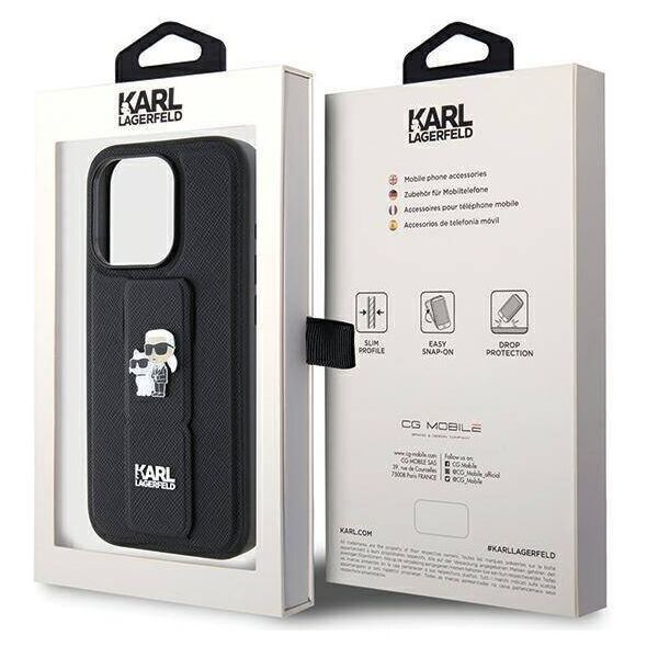Original Case IPHONE 14 PRO Karl Lagerfeld Hardcase Gripstand Saffiano Karl&Choupette Pins (KLHCP14LGSAKCPK) black 3666339206857