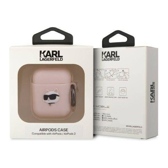 Case APPLE AIRPODS Karl Lagerfeld Silicone Choupette Head 3D light pink 3666339087951