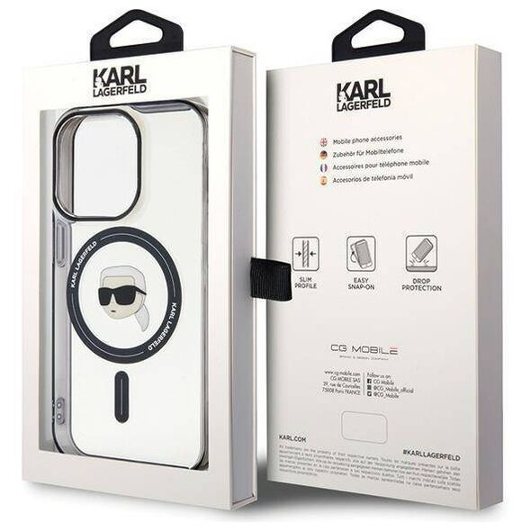 Original Case APPLE IPHONE 15 PRO Karl Lagerfeld Hardcase IML Karl`s Head MagSafe (KLHMP15LHKHNOTK) transparent 3666339161934