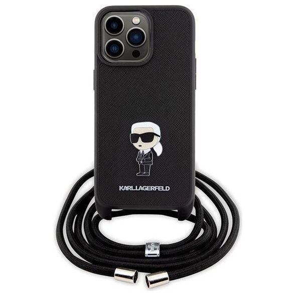 Original Case APPLE IPHONE 15 PRO MAX Karl Lagerfeld Hardcase Crossbody Saffiano Monogram Metal Pin Karl & Choupette (KLHCP15XSASKNPSK) black 3666339165901