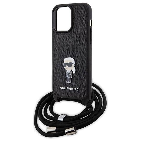 Original Case APPLE IPHONE 15 PRO MAX Karl Lagerfeld Hardcase Crossbody Saffiano Monogram Metal Pin Karl & Choupette (KLHCP15XSASKNPSK) black 3666339165901