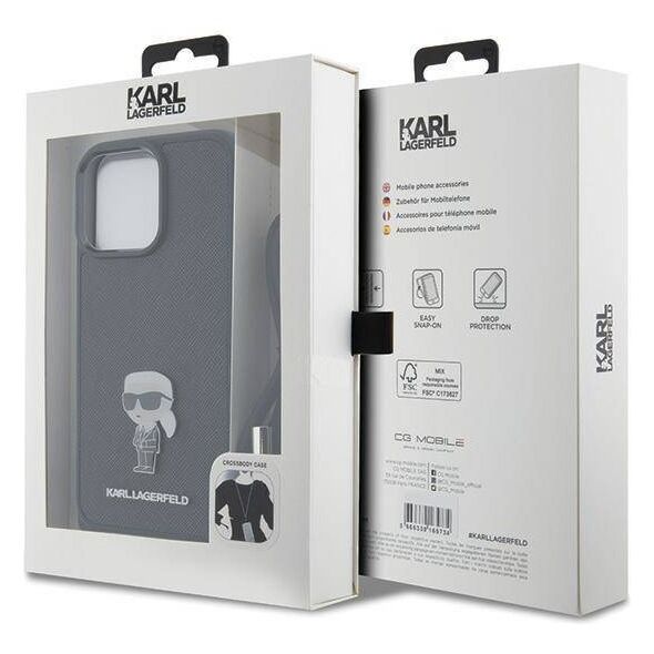 Original Case APPLE IPHONE 15 PRO MAX Karl Lagerfeld Hardcase Crossbody Saffiano Monogram Metal Pin Karl & Choupette (KLHCP15XSASKNPSK) black 3666339165901