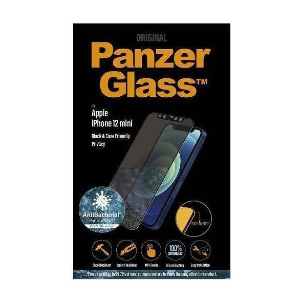 Tempered Glass 5D IPHONE 12 MINI PanzerGlass E2E Super+ Case Friendly AntiBacterial Microfracture Privacy black 5711724127106