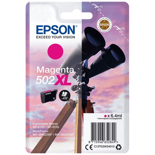Epson Μελάνι Inkjet 502XL Magenta (C13T02W34010) (EPST02W340) έως 12 άτοκες Δόσεις
