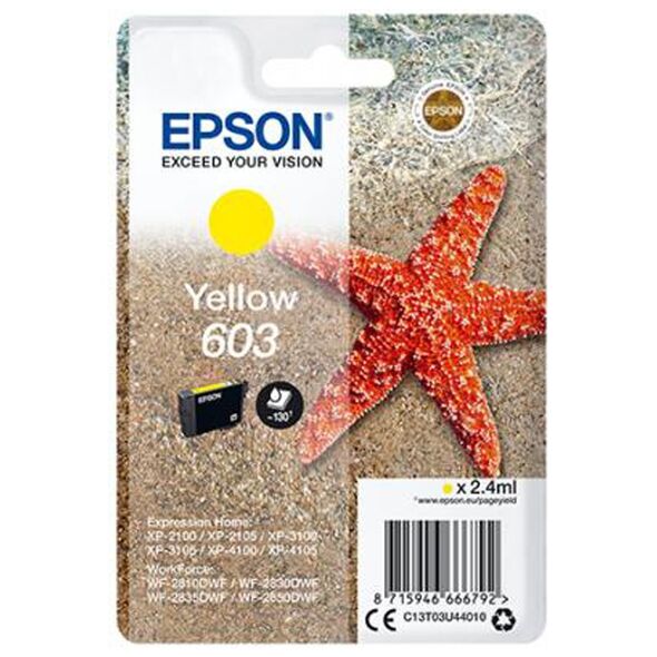 Epson Μελάνι Inkjet 603 Yellow (C13T03U44010) (EPST03U440) έως 12 άτοκες Δόσεις