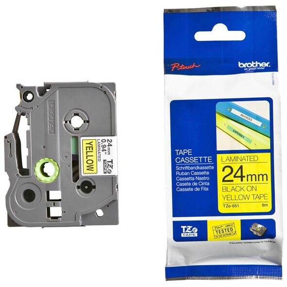 Brother TZe-651 Labelling Tape Cassette – Black on Yellow, 24mm wide (TZE651) (BROTZE651) έως 12 άτοκες Δόσεις