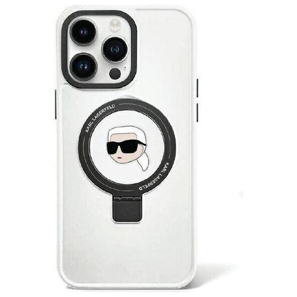 Original Case APPLE IPHONE 15 PRO MAX Karl Lagerfeld Hardcase Ring Stand Karl Head MagSafe (KLHMP15XHMRSKHH) white 3666339168544