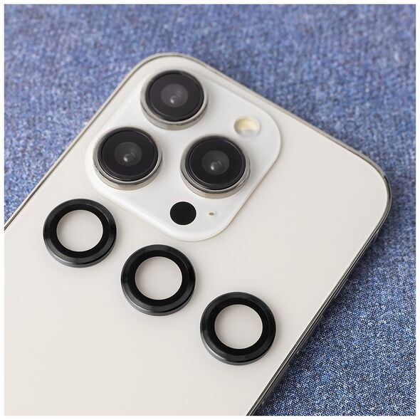 Set of lens glasses for iPhone 14 Pro / 14 Pro Max 6,7&quot; black frame (3 pcs) 5900495649713