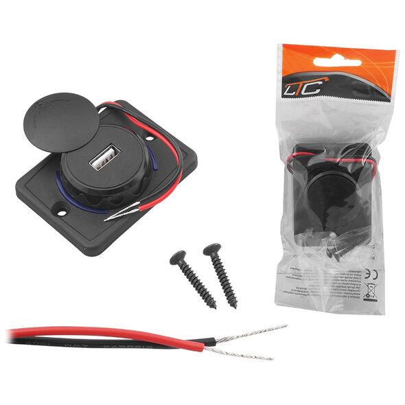 Recessed low profile car charger with lid out: USB-A 5V/2,4A in:12V/24V 5902270755695