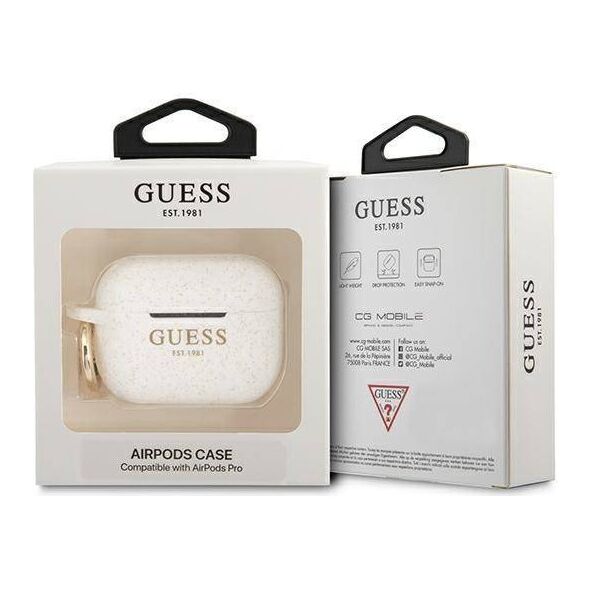 Original Case APPLE AIRPODS PRO Guess Silicone Glitter (GUAPSGGEH) white 3666339010249