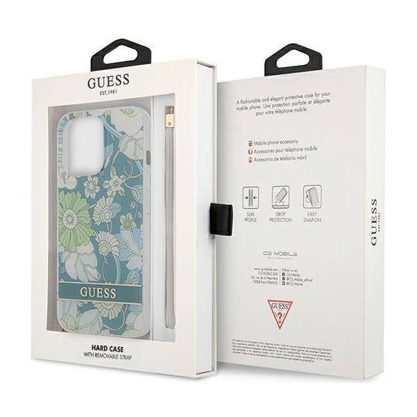 Case IPHONE 13 PRO Guess Hardcase Flower Strap (GUHCP13LHFLSN) green 3666339040499