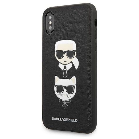 Original Case IPHONE X / XS Karl Lagerfeld Hardcase Saffiano Ikonik Karl&Choupette Head (KLHCPXSAKICKCBK) black 3666339055004