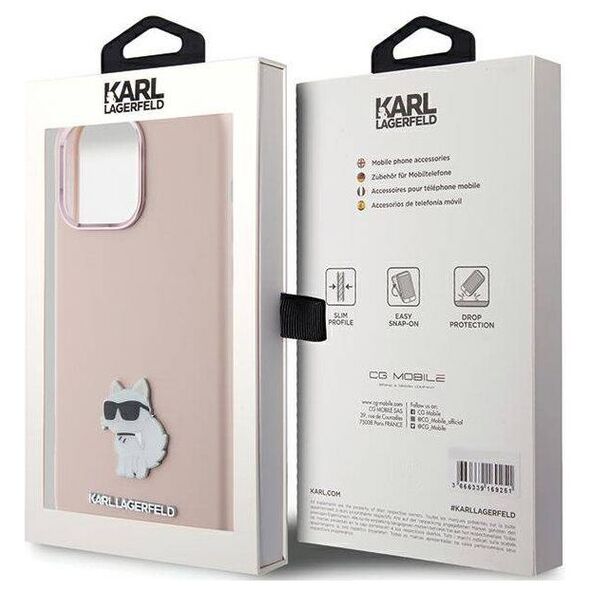 Original Case APPLE IPHONE 15 PRO Karl Lagerfeld Silicone Choupette Metal Pin (KLHCP15LSMHCNPP) pink 3666339166250