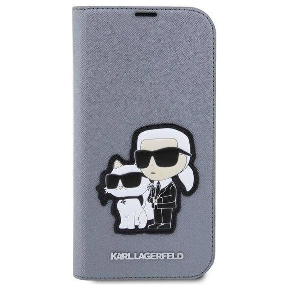 Original Case IPHONE 14 PRO MAX Karl Lagerfeld Bookcase Saffiano Karl & Choupette (KLBKP14XSANKCPG) silver 3666339122850