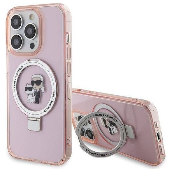 Original Case APPLE IPHONE 15 PRO Karl Lagerfeld Hardcase Ring Stand Karl&Choupettte MagSafe (Klhmp15lhmrskcp) pink 3666339169015