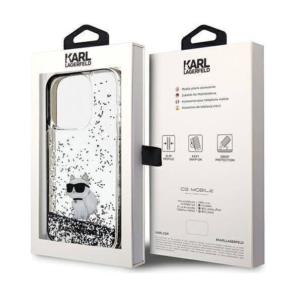 Original Case IPHONE 14 PRO Karl Lagerfeld Hardcase Liquid Glitter Choupette (KLHCP14LLKCNSK) transparent 3666339164171
