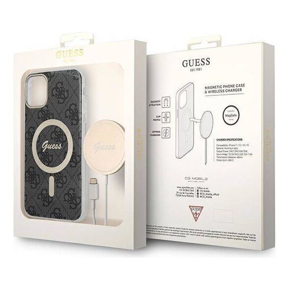Original Case IPHONE 11 Guess Hardcase 4G Print MagSafe + Wireless Charger (GUBPP13XH4EACSW) black 3666339103361