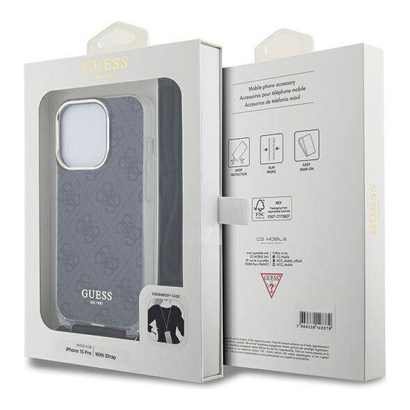 Original Case APPLE IPHONE 15 PRO Guess Hardcase Crossbody Cord 4G Print (GUHCP15LHC4SEK) black 3666339147945